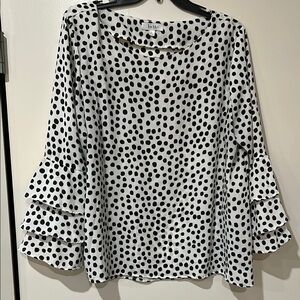 Nicole Miller Polka Dot Ruffle Sleeve Top, L
